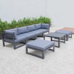 7-Pc Patio Ottoman Sectional & Coffee Table Set Black Aluminum, Blue, CSTOBL-7BU