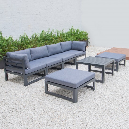 7-Pc Patio Ottoman Sectional & Coffee Table Set Black Aluminum, Blue, CSTOBL-7BU