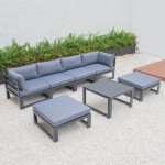 7-Pc Patio Ottoman Sectional & Coffee Table Set Black Aluminum, Blue, CSTOBL-7BU