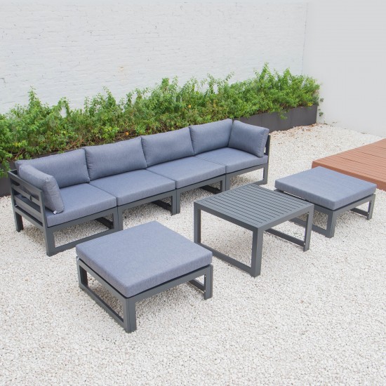 7-Pc Patio Ottoman Sectional & Coffee Table Set Black Aluminum, Blue, CSTOBL-7BU