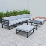 7Pc Patio Ottoman Sectional & Coffee Table Set Black Aluminum Grey CSTOBL-7LGR