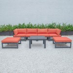 7-Pc Patio Ottoman Sectional & Coffee Table Set Black Aluminum Orange CSTOBL-7OR