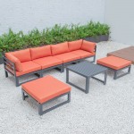 7-Pc Patio Ottoman Sectional & Coffee Table Set Black Aluminum Orange CSTOBL-7OR