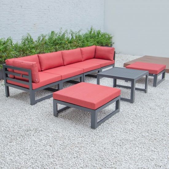 7-Pc Patio Ottoman Sectional & Coffee Table Set Black Aluminum, Red, CSTOBL-7R