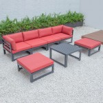 7-Pc Patio Ottoman Sectional & Coffee Table Set Black Aluminum, Red, CSTOBL-7R