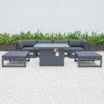 7-Pc Patio Ottoman Sectional & Fire Pit Table Black Aluminum, Black, CSFOBL-7BL