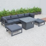 7-Pc Patio Ottoman Sectional & Fire Pit Table Black Aluminum, Black, CSFOBL-7BL