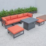 7-Pc Patio Ottoman Sectional & Fire Pit Table Black Aluminum, Orange, CSFOBL-7OR