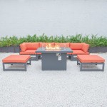 7-Pc Patio Ottoman Sectional & Fire Pit Table Black Aluminum, Orange, CSFOBL-7OR