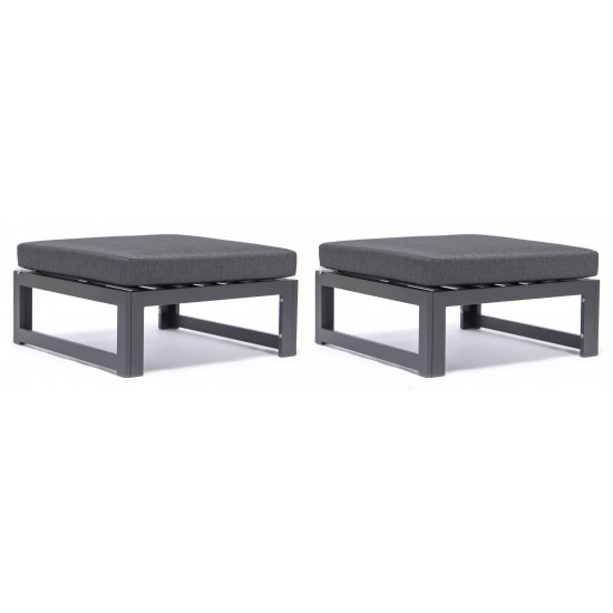 Outdoor Patio Black Aluminum Ottomans, Cushions Set Of 2, Black, CSO30BL2