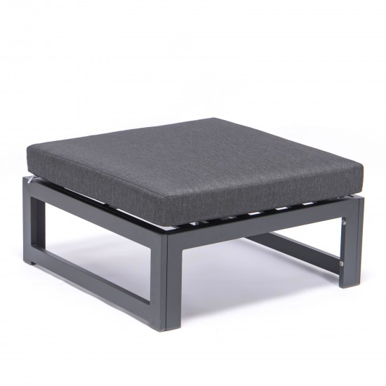 Outdoor Patio Black Aluminum Ottomans, Cushions Set Of 2, Black, CSO30BL2