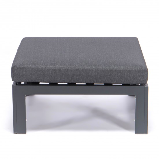 Outdoor Patio Black Aluminum Ottomans, Cushions Set Of 2, Black, CSO30BL2