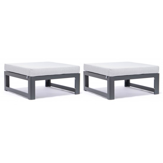 Outdoor Patio Black Aluminum Ottomans, Cushions Set Of 2, Light Grey, CSO30LGR2