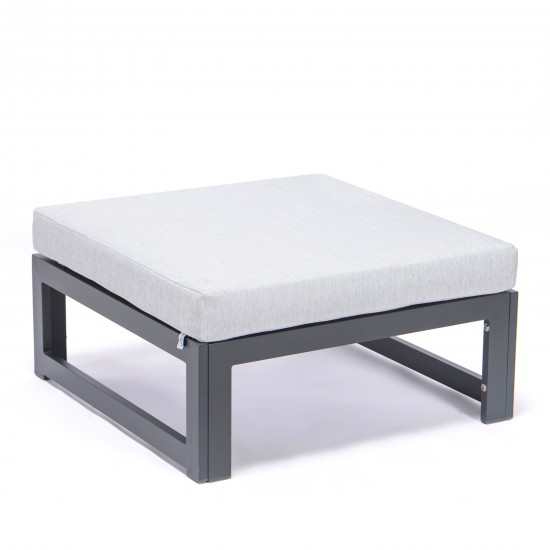 Outdoor Patio Black Aluminum Ottomans, Cushions Set Of 2, Light Grey, CSO30LGR2