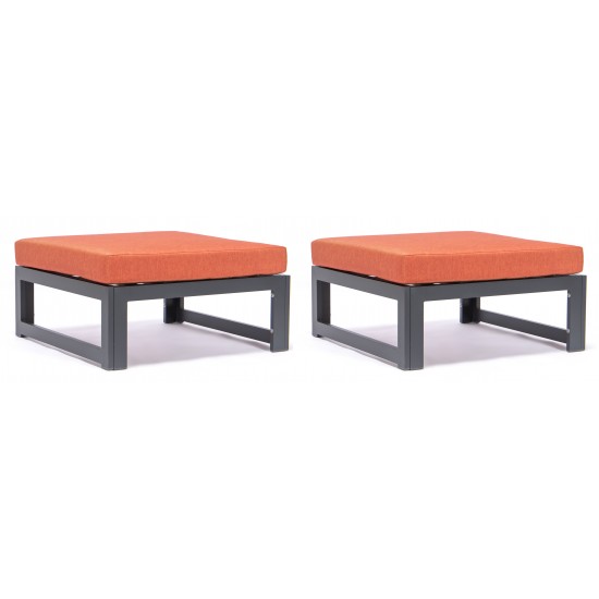 Outdoor Patio Black Aluminum Ottomans, Cushions Set Of 2, Orange, CSO30OR2