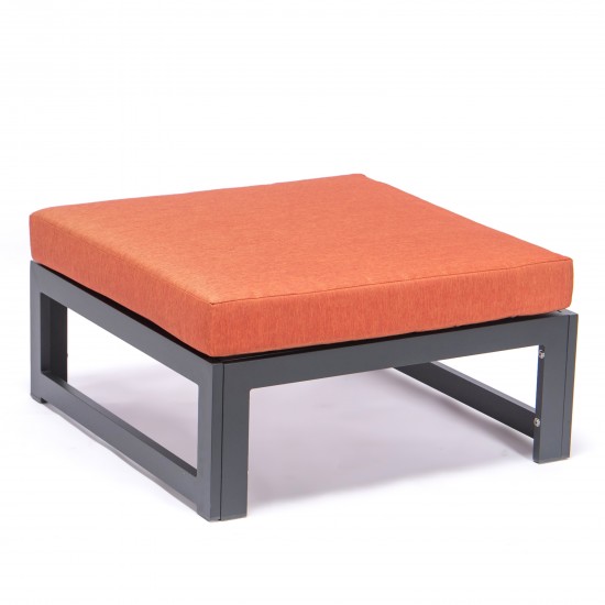 Outdoor Patio Black Aluminum Ottomans, Cushions Set Of 2, Orange, CSO30OR2