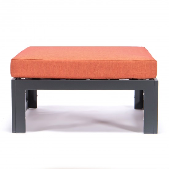 Outdoor Patio Black Aluminum Ottomans, Cushions Set Of 2, Orange, CSO30OR2