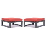 Chelsea Outdoor Patio Black Aluminum Ottomans, Cushions Set Of 2, Red, CSO30R2