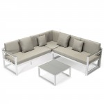 Chelsea White Sectional, Adjustable Headrest & Coffee Table, Beige, CSLW-80BG