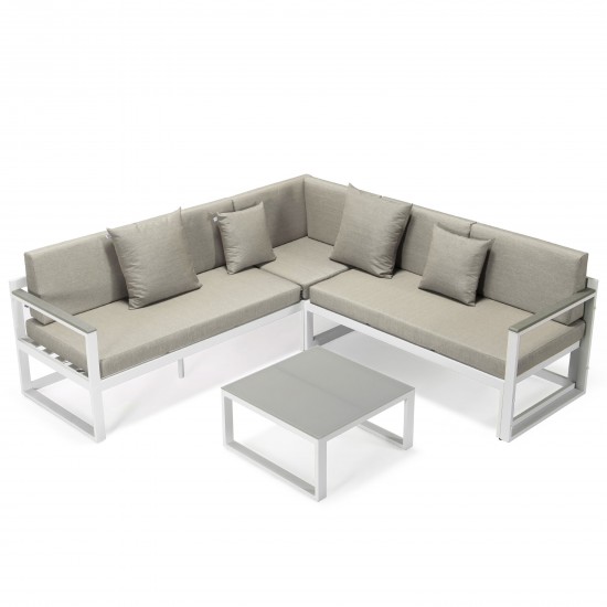 Chelsea White Sectional, Adjustable Headrest & Coffee Table, Beige, CSLW-80BG