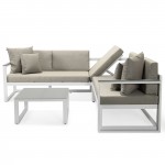 Chelsea White Sectional, Adjustable Headrest & Coffee Table, Beige, CSLW-80BG