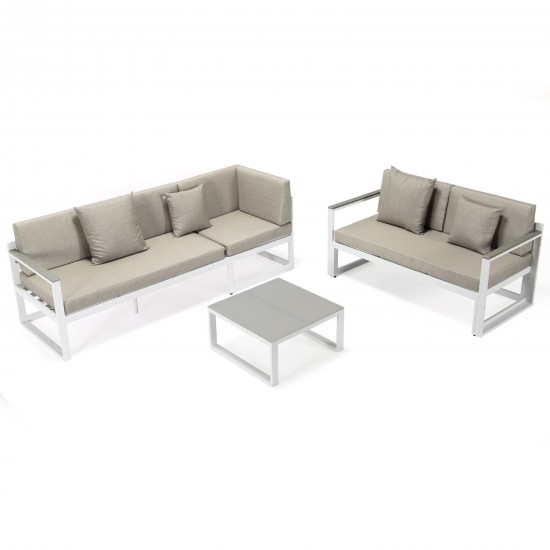 Chelsea White Sectional, Adjustable Headrest & Coffee Table, Beige, CSLW-80BG