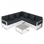 Chelsea White Sectional, Adjustable Headrest & Coffee Table, Black, CSLW-80BL