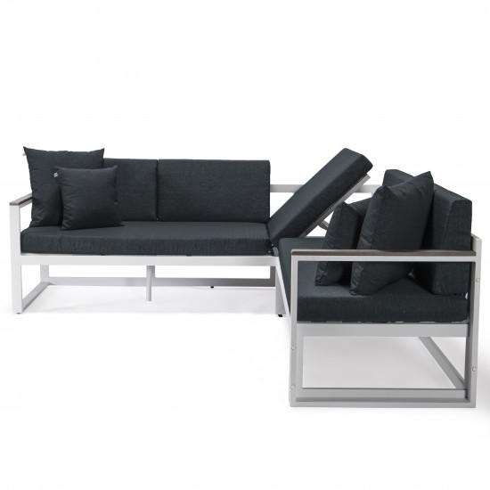 Chelsea White Sectional, Adjustable Headrest & Coffee Table, Black, CSLW-80BL