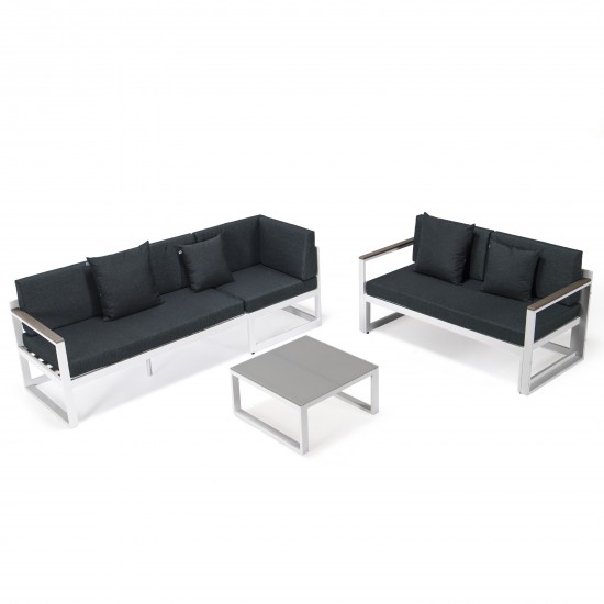 Chelsea White Sectional, Adjustable Headrest & Coffee Table, Black, CSLW-80BL