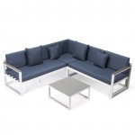 Chelsea White Sectional, Adjustable Headrest & Coffee Table, Blue, CSLW-80BU