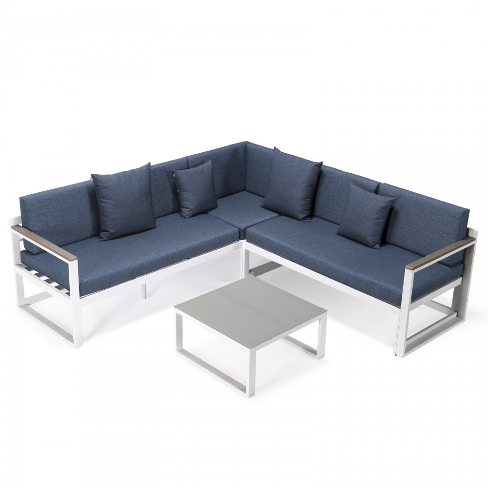 Chelsea White Sectional, Adjustable Headrest & Coffee Table, Blue, CSLW-80BU