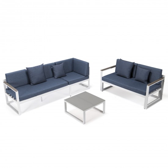 Chelsea White Sectional, Adjustable Headrest & Coffee Table, Blue, CSLW-80BU