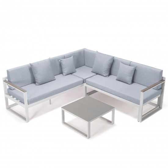 White Sectional, Adjustable Headrest & Coffee Table, Light Grey, CSLW-80LGR