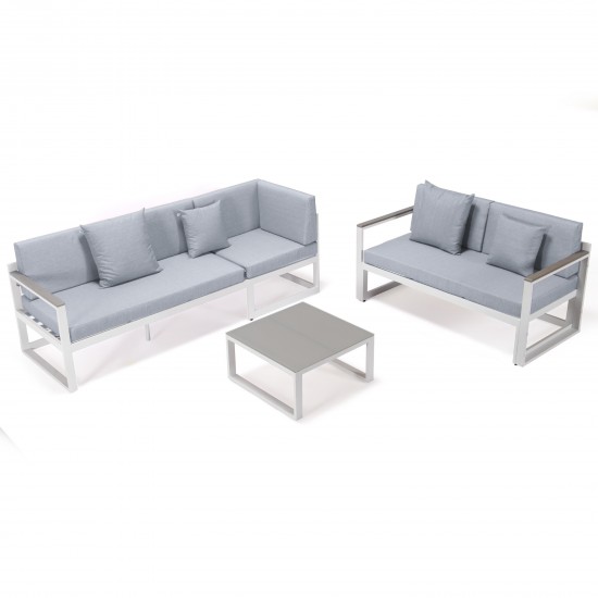 White Sectional, Adjustable Headrest & Coffee Table, Light Grey, CSLW-80LGR