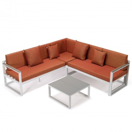 Chelsea White Sectional, Adjustable Headrest & Coffee Table, Orange, CSLW-80OR