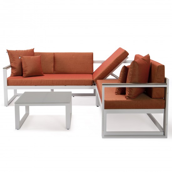 Chelsea White Sectional, Adjustable Headrest & Coffee Table, Orange, CSLW-80OR