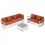 Chelsea White Sectional, Adjustable Headrest & Coffee Table, Orange, CSLW-80OR