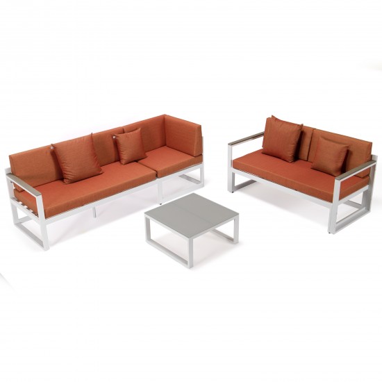 Chelsea White Sectional, Adjustable Headrest & Coffee Table, Orange, CSLW-80OR