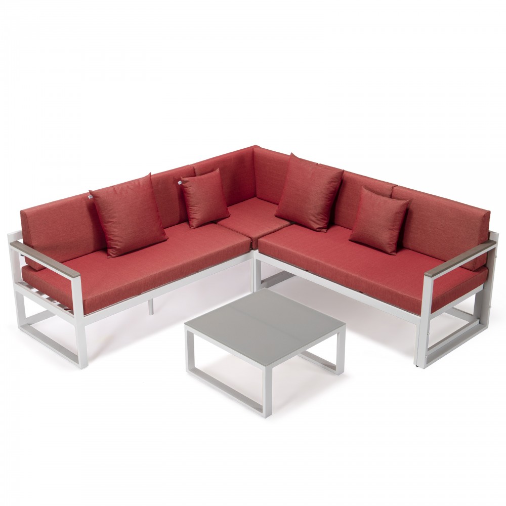 Chelsea White Sectional, Adjustable Headrest & Coffee Table, Red, CSLW-80R