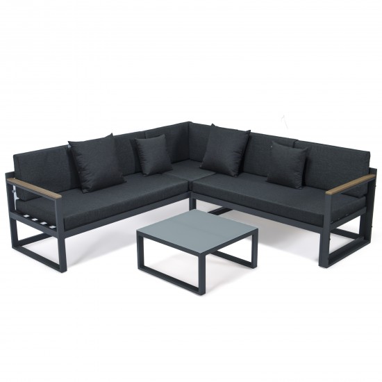 Chelsea Black Sectional, Adjustable Headrest & Coffee Table, Black, CSLBL-80BL