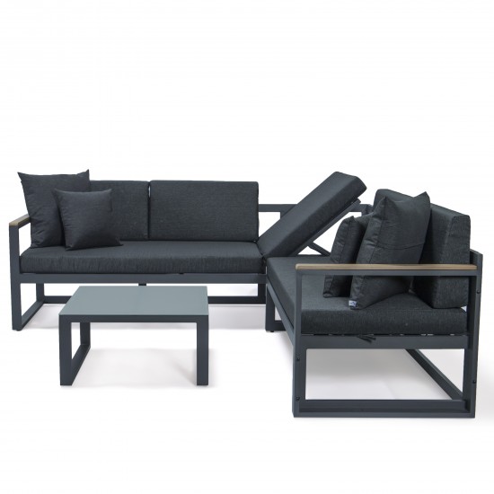 Chelsea Black Sectional, Adjustable Headrest & Coffee Table, Black, CSLBL-80BL