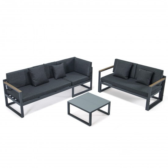 Chelsea Black Sectional, Adjustable Headrest & Coffee Table, Black, CSLBL-80BL