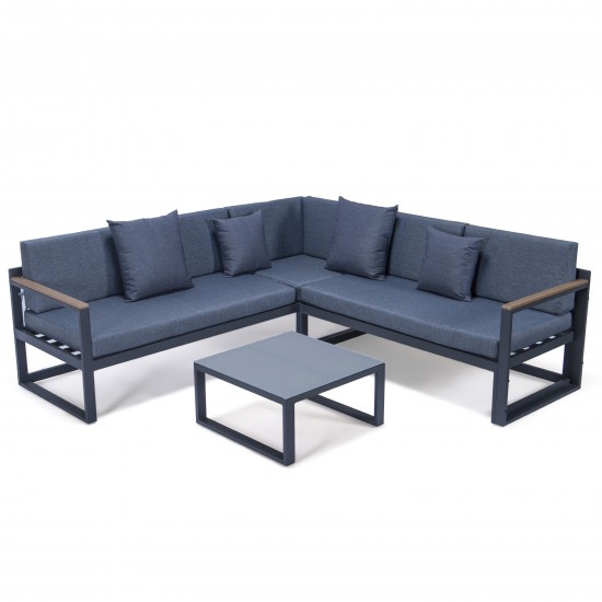 Chelsea Black Sectional, Adjustable Headrest & Coffee Table, Blue, CSLBL-80BU