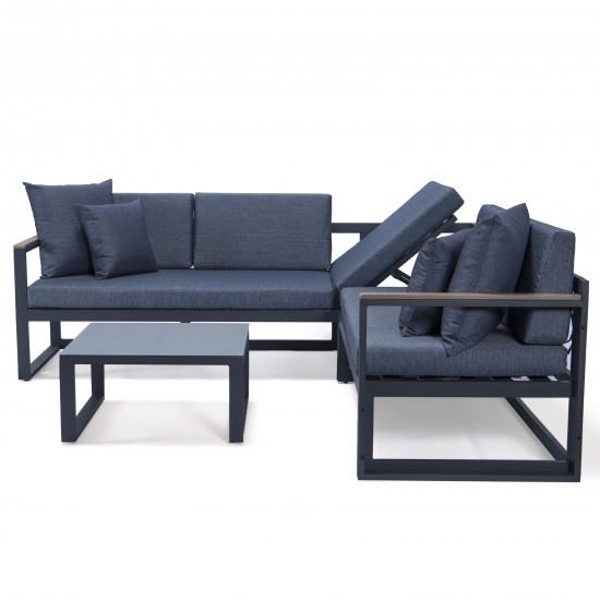 Chelsea Black Sectional, Adjustable Headrest & Coffee Table, Blue, CSLBL-80BU