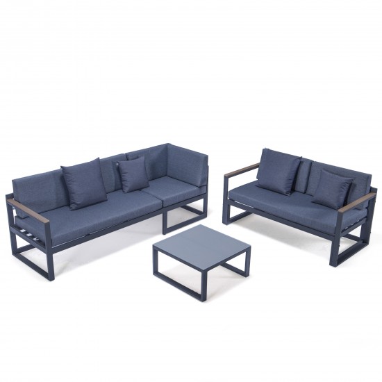 Chelsea Black Sectional, Adjustable Headrest & Coffee Table, Blue, CSLBL-80BU