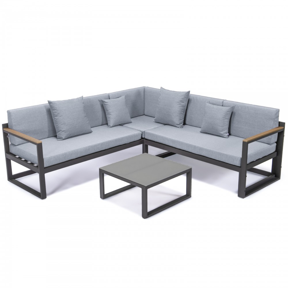 Black Sectional, Adjustable Headrest & Coffee Table, Light Grey, CSLBL-80LGR