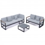 Black Sectional, Adjustable Headrest & Coffee Table, Light Grey, CSLBL-80LGR