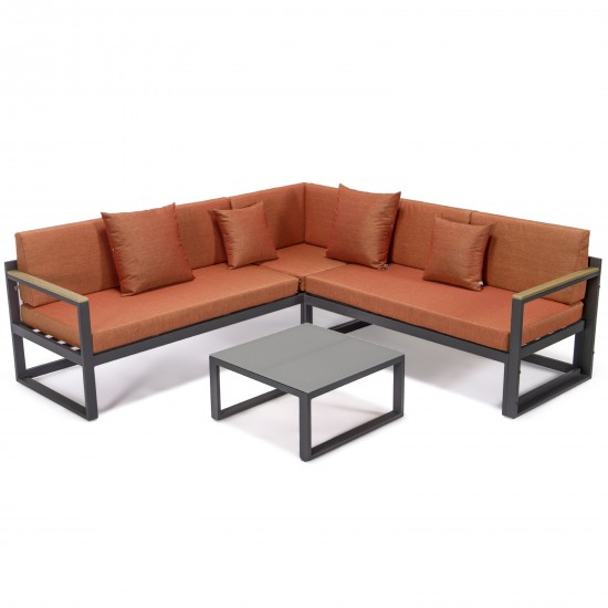 Chelsea Black Sectional, Adjustable Headrest & Coffee Table, Orange, CSLBL-80OR