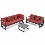 Chelsea Black Sectional, Adjustable Headrest & Coffee Table, Red, CSLBL-80R