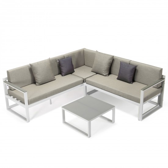 White Sectional Adjustable Headrest & Coffee Table Two Tone Beige CSLW-80BG-BU